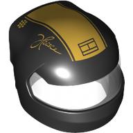 Lego Helmet, Formula 1 with Trans-Clear Visor Pattern, Gold Stripe, 'Joshua' Print / Black
