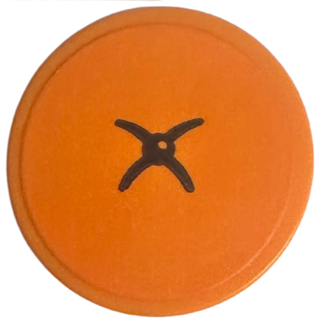 Lego Tile, Round 2 x 2 with Bottom Stud Holder with Cushion with Black Button Pattern (Sticker) - Set 76781 / Orange