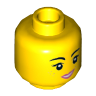 Lego Minifig Head Lucy Wyldstyle, Dual Sided, Female, Eyebrows, Freckles, Eyelashes, Pink Lips, Open Mouth Smile / Angry Print [Hollow Stud] / Yellow