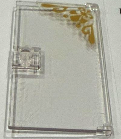 Lego Door 1 x 4 x 6 with Stud Handle with Gold Fleur-de-lis and Swirls Pattern Model Left Side (Sticker) - Set 41684 / Trans-Clear