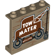 Lego Panel 1 x 4 x 3 with Tow Maters Welcome Print / Dark Tan
