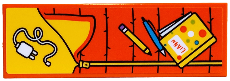 Lego Tile 2 x 6 with Sleeping Bag with Yellow Inside, Zipper, Pencil and Diary 'LIANN', Dark Azure Pen, White Adapter Pattern (Sticker) - Set 42654