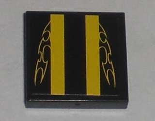 Lego Tile 2 x 2 with Yellow Stripes and Flames Pattern (Sticker) - Set 8196 / Black