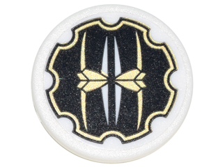 Lego Road Sign 2 x 2 Round with Clip with Black Gear Outline with Gold Edges and Symbols Pattern (Sticker) - Set 70620