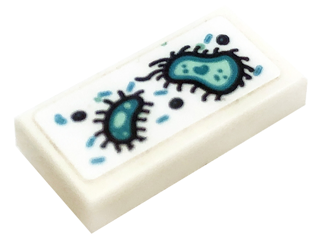 Lego Tile 1 x 2 with Germs Bacteria Pattern (Sticker) - Set 41318 / White