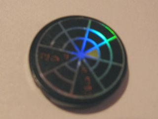 Lego Tile, Round 2 x 2 with Iridescent Mirrored Radar Type 1 Pattern (Sticker) - Set 7646 / Black
