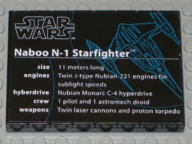 Lego Stickered Assembly 8 x 6 x 2/3 with Naboo N-1 Starfighter Data Pattern (Sticker) - Set 10026