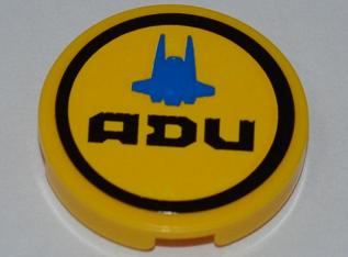 Lego Tile, Round 2 x 2 with Interceptor Shuttle Outline and 'ADU' Pattern (Sticker) - Set 7066