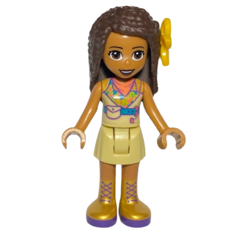 Lego Andrea - Tan Jacket, Tan Skirt, Dark Brown Hair, Flower