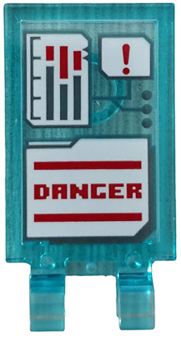 Lego Tile, Modified 2 x 3 with 2 Clips with White Folder on Monitor and Red 'DANGER' Pattern (Sticker) - Set 76113