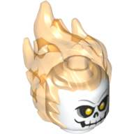 Lego Minifig Head Special with Trans-Orange Flames and Skull Print (Ghost Rider) / White