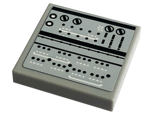 Lego Tile, Modified 2 x 2 Inverted with Black and White Machine Pattern 1 (Sticker) - Set 10266 / Light Bluish Gray