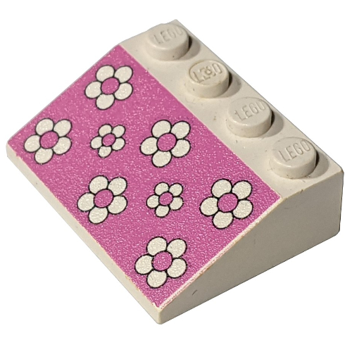 Lego Brick Sloped 33° 3 x 4 with Pink Background White Flowers Print [4151]