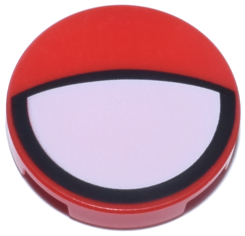 Lego Tile, Round 2 x 2 with Bottom Stud Holder with Large White Partially Closed Eye with Black Border Pattern / Red