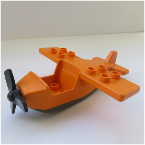 Lego Duplo Airplane, High Small Wings, with Black Underside and Yellow Propeller / Red