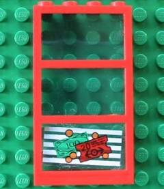 Lego Window 1 x 4 x 6 with 3 Panes with Fixed Trans-Light Blue Glass with Money and Red Ticket Right Pattern (Sticker) - Set 4556