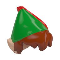 Lego Hair and Hat with Pointed Ears, Dark Orange Messy Hair, Green Pointed Hat with Red Feather Print (Peter Pan)