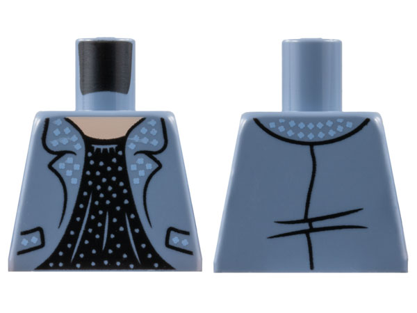 Lego Torso Jacket with Bright Light Blue Spots on Lapels, Light Nougat Neck, Black Blouse Pattern / Sand Blue