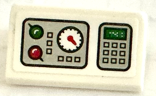 Lego Slope 30 1 x 2 x 2/3 with Control Panel with Buttons, Green and Red Lights, White Gauge and Keypad Pattern (Sticker) - Set 75882 / White