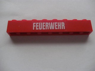 Lego Brick 1 x 8 with White 'FEUERWEHR' Pattern (Sticker) - Set 7239 / Red