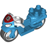 Lego Duplo Motorcycle with Rubber Wheels, Spider Web, Headlights and Spider-Man Logo, White Handlebars Print / Dark Azure