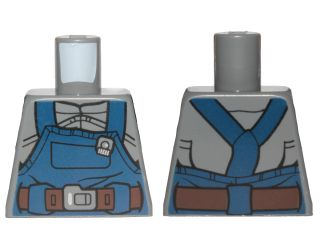 Lego Torso Overalls Dark Blue Rumpled with Reddish Brown Belt Pattern (SW Ugnaught) / Dark Bluish Gray
