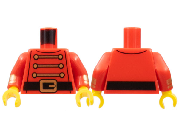 Lego Torso 3 Gold Chains, 6 Buttons, Black Belt with Buckle Pattern / Red Arms with Gold Cuffs Pattern / Yellow Hands