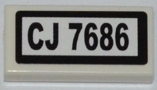 Lego Tile 1 x 2 with 'CJ 7686' Pattern (Sticker) - Set 7686