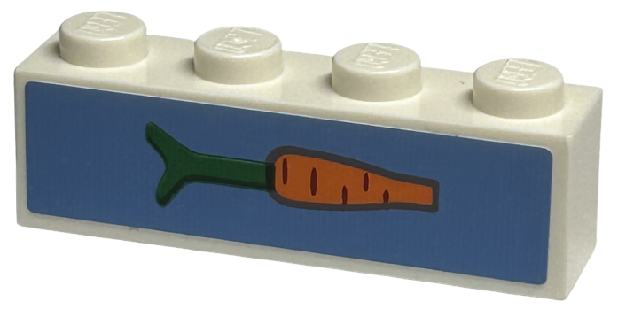 Lego Brick 1 x 4 with Orange Carrot on Medium Blue Background Pattern (Sticker) - Set 40574 / White