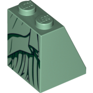 Lego Brick Sloped 65° 2 x 2 x 2 with Bottom Tube with Black and Dark Green Robe Print / Sand Green