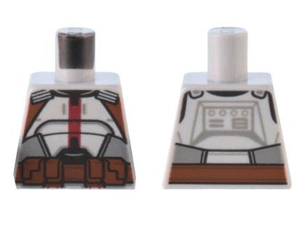 Lego Torso SW Armor with Reddish Brown Straps and Belt, Dark Bluish Gray Panels, Dark Red Stripe Pattern / Light Bluish Gray