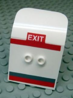 Lego Door 2 x 4 x 6 Curved Aircraft with White 'EXIT' on Red Background and Dark Bluish Gray and Red Stripes Pattern (Stickers) - Set 7894