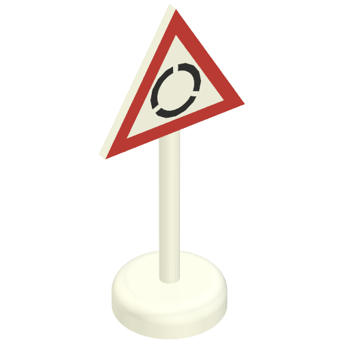 Lego Road Sign Old Triangle with Roundabout Print Single Piece Unit / White