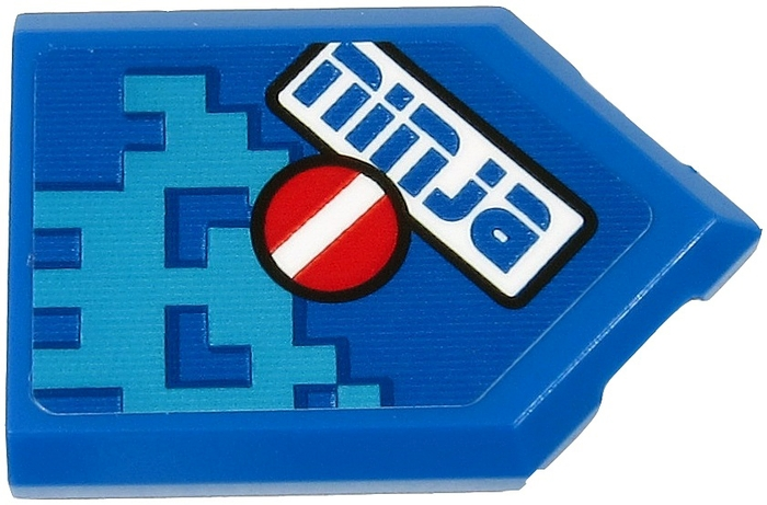 Lego Tile, Modified 2 x 3 Pentagonal with Blue 'ninja' and White Minus Sign on Red Circle Pattern (Sticker) - Set 71711