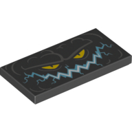 Lego Tile 2 x 4 with Creature Face with Medium Blue Electrified Sinister Smile and Yellow Eyes Print (Monstrox) / Black