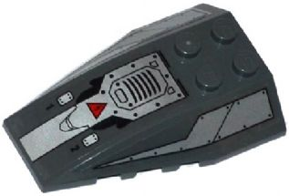 Lego Wedge 6 x 4 Triple Curved with Riveted Metal Plates, Air Vent and Red Electricity Danger Sign Pattern (Stickers) - Set 70725 / Dark Bluish Gray