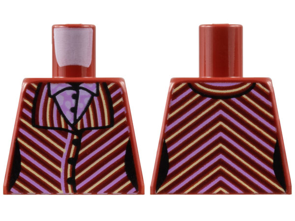Lego Torso Female Jacket, Bright Pink and Bright Light Yellow Diagonal Stripes, Shirt with White Spots Pattern / Dark Red