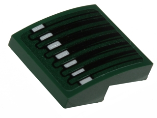 Lego Slope, Curved 2 x 2 x 2/3 with Speeder Bike Grille Pattern (Sticker) - Set 75141 / Dark Green