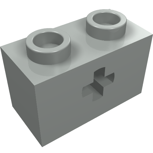 Lego Technic Brick 1 x 2 with Axle Hole Type 1 [+ Opening] and Bottom Ridges / Light Gray
