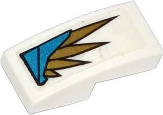 Lego Slope, Curved 2 x 1 x 2/3 with Blue Armor Plates and Gold Feathers Pattern Model Left Side (Sticker) - Set 70124