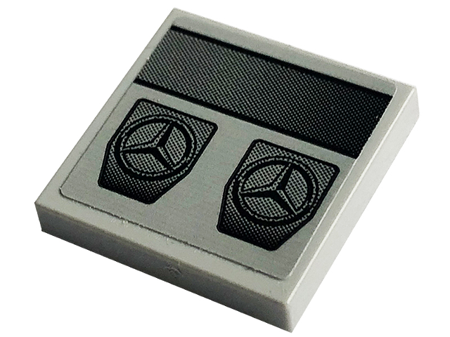 Lego Tile 2 x 2 with Black Mercedes-Benz Logos and Stripe Pattern (Sticker) - Set 42129 / Light Bluish Gray