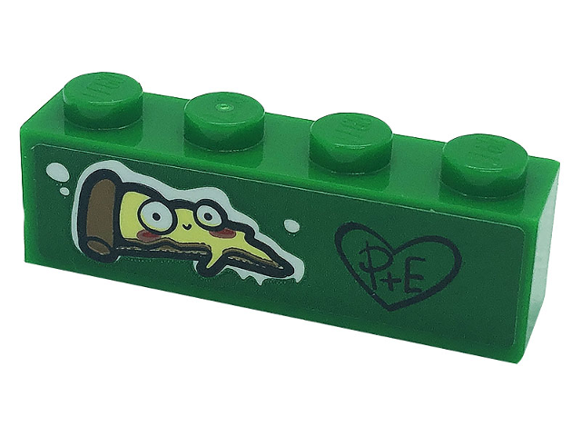 Lego Brick 1 x 4 with Pizza Slice with Eyes, Black Heart with 'P+E' Pattern (Sticker) - Set 41379