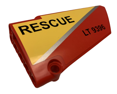 Lego Technic, Panel Fairing #18 Large Smooth, Side B with Silver Stripe, 'RESCUE' and 'LT 9396' Pattern (Sticker) - Set 9396