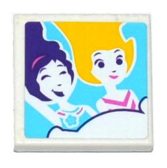 Lego Tile 2 x 2 with Friends Female Figures in Roller Coaster Wagon Photo Pattern (Sticker) - Set 41130 / White