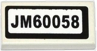 Lego Tile 1 x 2 with 'JM60058' Pattern (Sticker) - Set 60058 / White