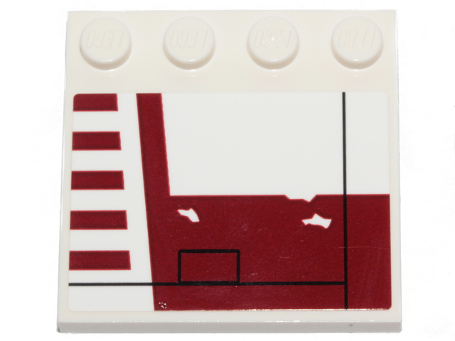 Lego Tile, Modified 4 x 4 with Studs on Edge with Dark Red Stripes (X-wing Red Five Luke Skywalker Signs) Pattern Model Right Side (Sticker) - Set 75301 / White