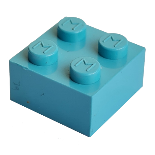 Lego Modulex Brick 2 x 2 with M on Studs / Modulex Pastel Blue