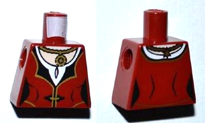 Lego Torso Female Dress with Black Collar and Gold Trim over White Shirt, Medallion Pendant Necklace, Light Nougat Neck Pattern / Dark Red