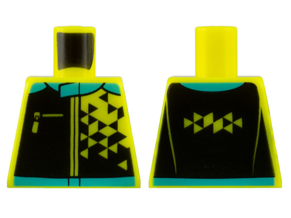 Lego Torso Jacket, Medium Azure Collar and Hem, Black Panels, Geometric Triangle Pattern / Vibrant Yellow