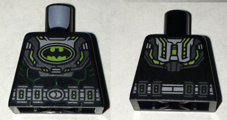 Lego Torso Batman Logo in Lime Oval with Body Armor and Silver Belt Pattern / Black